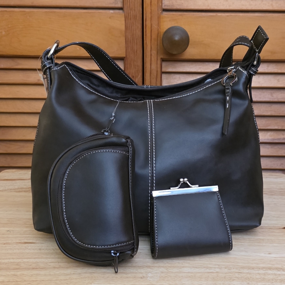 NWT Avenue Vintage Women's Brown Hobo Bag With Contrast Stitching - Picture 9 of 15